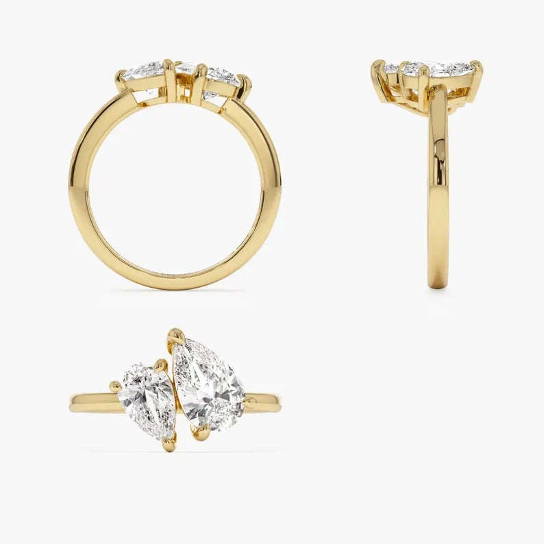 Toi et Moi Lab Grown Diamond Ring Two Stone Moissanite Engagement Ring 14K Solid Gold Anniversary Gifts For Women Lab Diamond You & Me Ring.