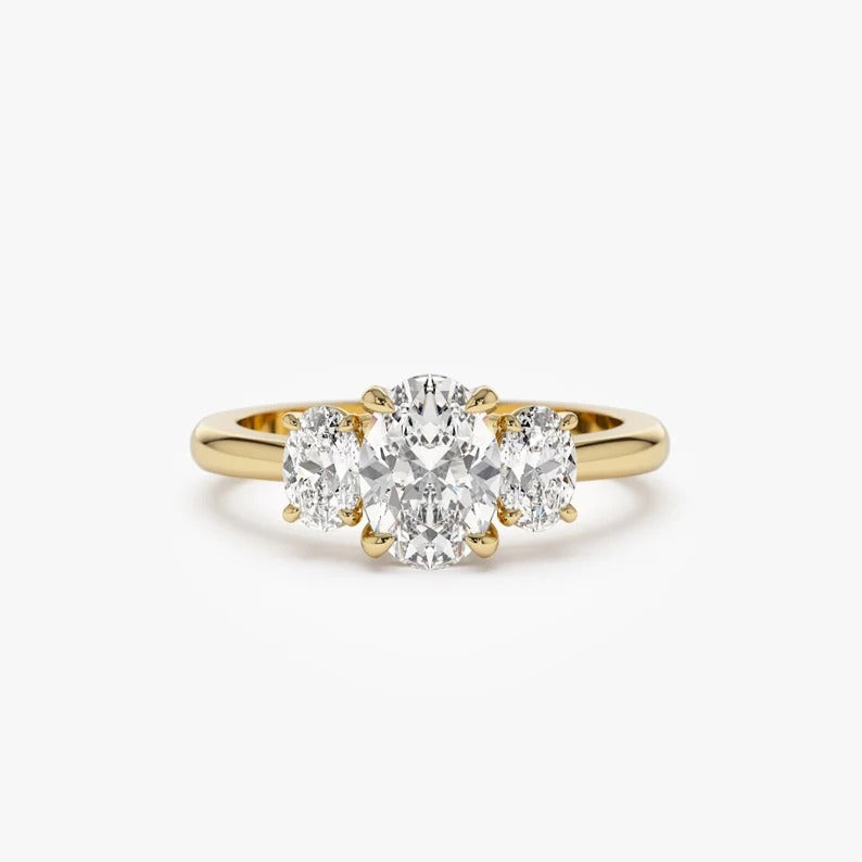 Three Stone Oval Moissanite Engagement Ring Oval Lab Grown Diamond Wedding Ring 14K Solid Gold Anniversary Gifts For Her Oval Diamond Ring