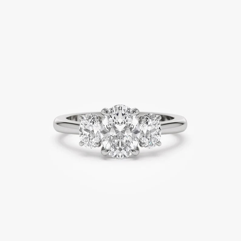 Three Stone Oval Moissanite Engagement Ring Oval Lab Grown Diamond Wedding Ring 14K Solid Gold Anniversary Gifts For Her Oval Diamond Ring