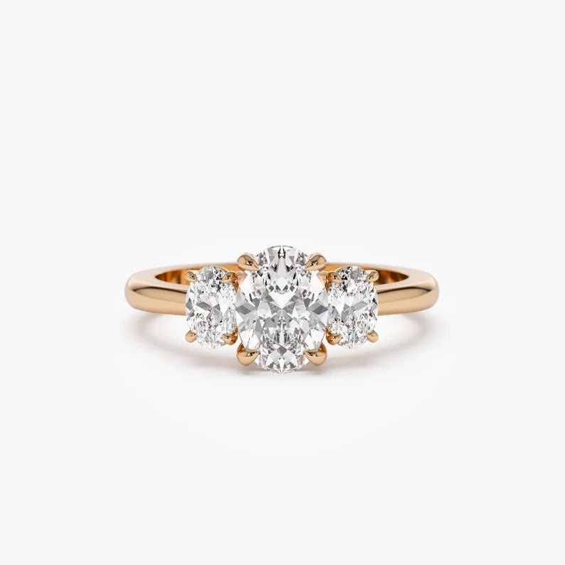 Three Stone Oval Moissanite Engagement Ring Oval Lab Grown Diamond Wedding Ring 14K Solid Gold Anniversary Gifts For Her Oval Diamond Ring