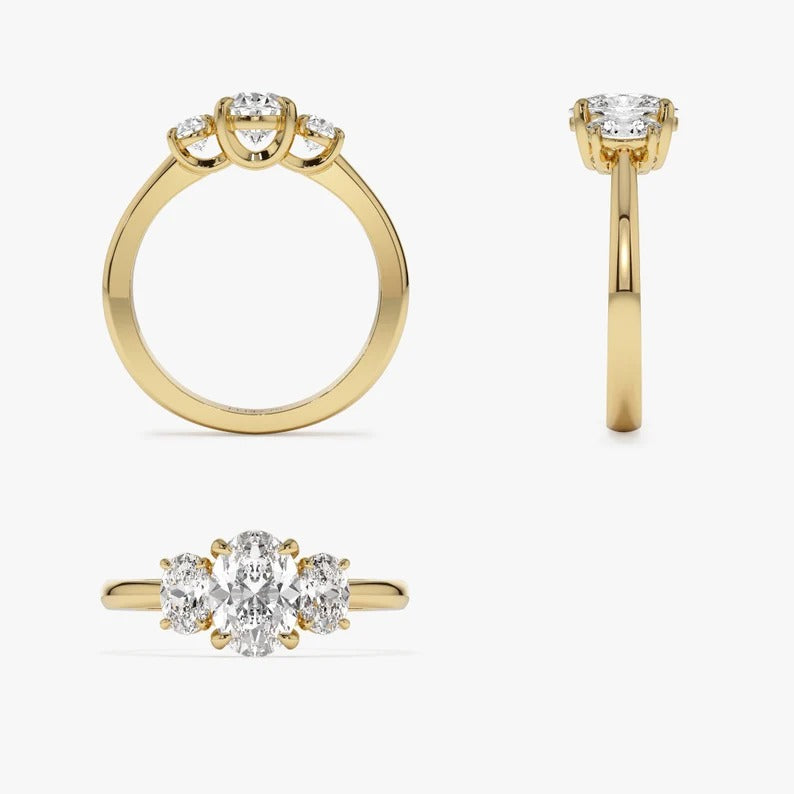 Three Stone Oval Moissanite Engagement Ring Oval Lab Grown Diamond Wedding Ring 14K Solid Gold Anniversary Gifts For Her Oval Diamond Ring