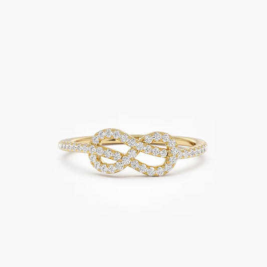 Infinity Love Knot Ring 14K Solid Gold Dainty Unique Lab Grown Diamond Statement Ring Minimalist Love Knot Promise Ring Moissanite Jewelry.