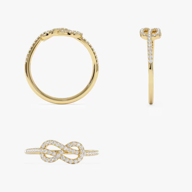 Infinity Love Knot Ring 14K Solid Gold Dainty Unique Lab Grown Diamond Statement Ring Minimalist Love Knot Promise Ring Moissanite Jewelry.