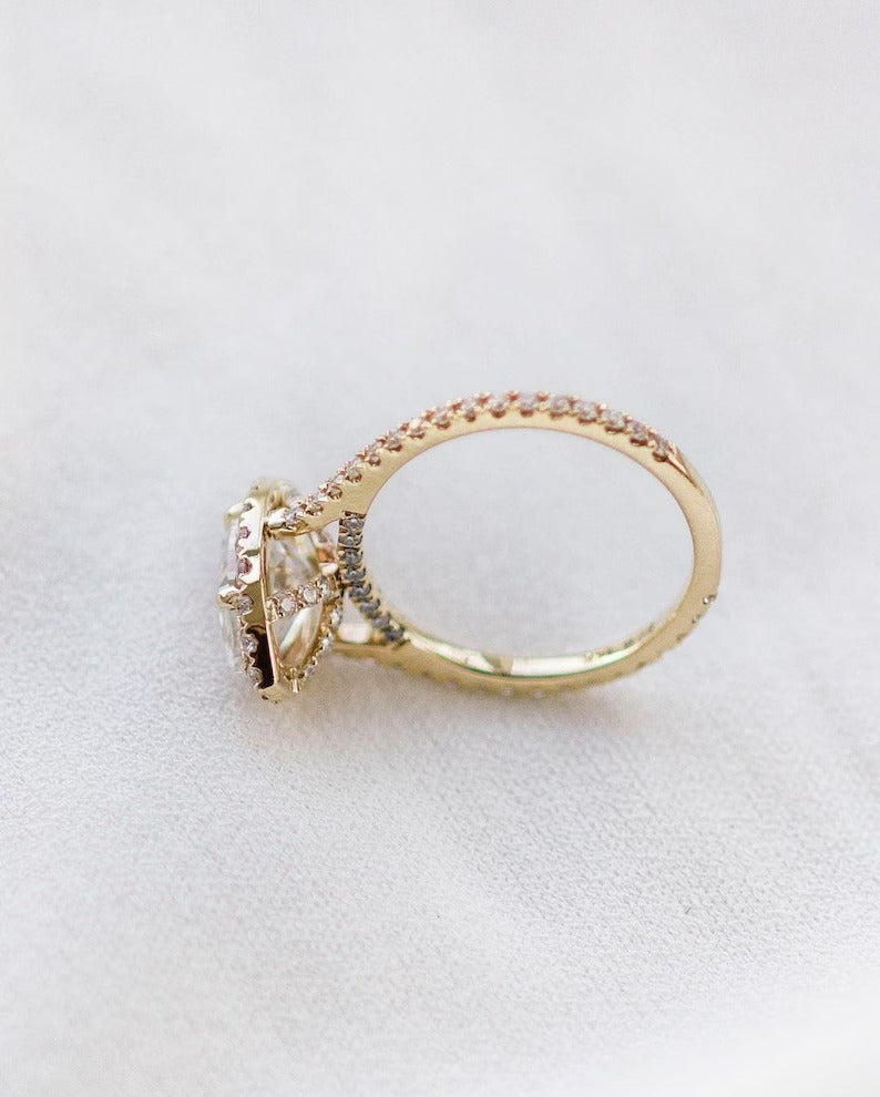 3 CT Marquise Moissanite Engagement Ring Marquise Halo Lab Grown Diamond Wedding Ring 14K Solid Gold Ring CVD Diamond Anniversary Ring.