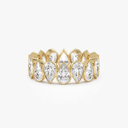 Pear Moissanite Eternity Ring 14K Solid Gold Full Eternity Pear Shape Lab Grown Diamond Wedding Ring Bezel Set Pear Lab Grown Diamond Band.