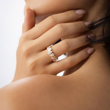 Pear Moissanite Eternity Ring 14K Solid Gold Full Eternity Pear Shape Lab Grown Diamond Wedding Ring Bezel Set Pear Lab Grown Diamond Band.