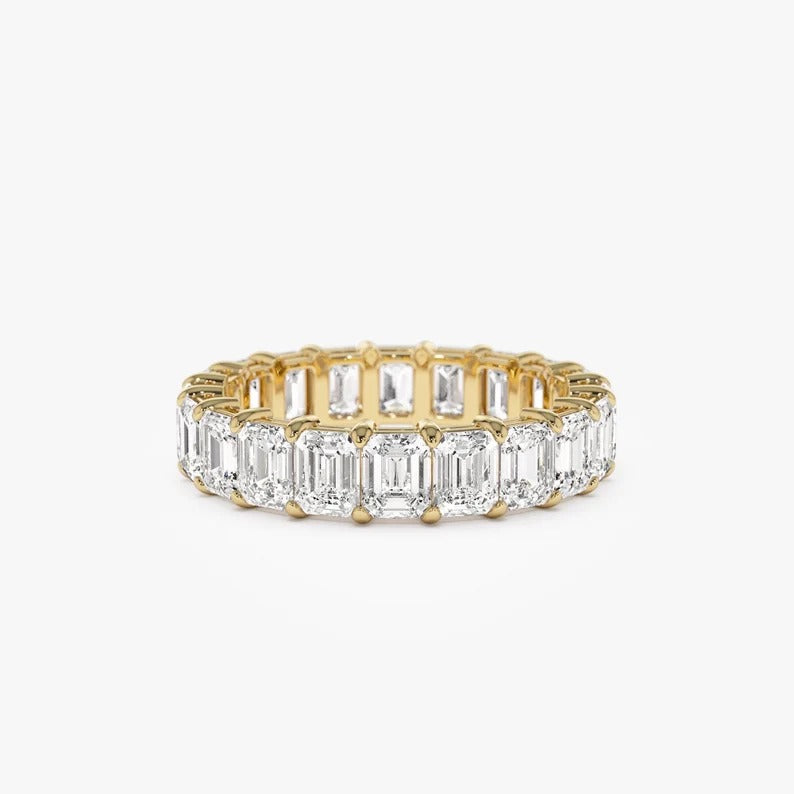 Emerald Cut Moissanite Wedding Band Full Eternity Lab Grown Diamond Wedding Ring 14K Solid Gold CVD Diamond Ring Anniversary Matching Band