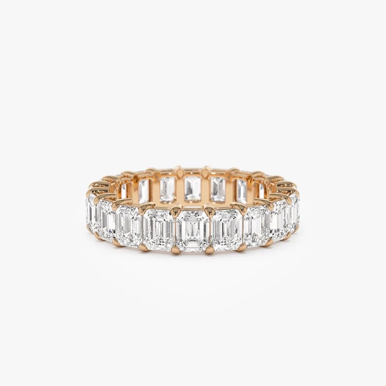Emerald Cut Moissanite Wedding Band Full Eternity Lab Grown Diamond Wedding Ring 14K Solid Gold CVD Diamond Ring Anniversary Matching Band