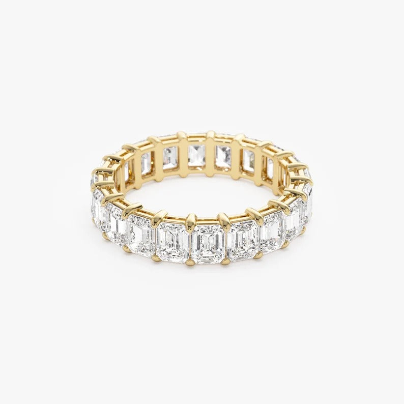 Emerald Cut Moissanite Wedding Band Full Eternity Lab Grown Diamond Wedding Ring 14K Solid Gold CVD Diamond Ring Anniversary Matching Band