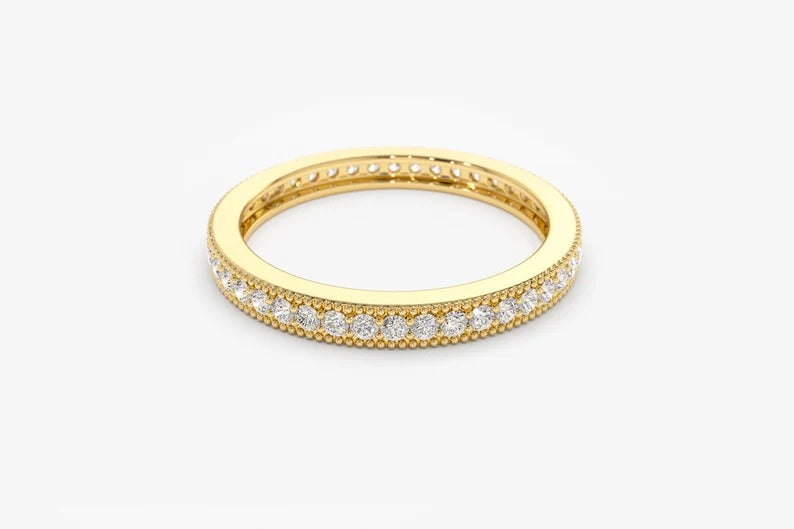 Full Eternity Moissanite Wedding Band 14K Solid Gold Lab Grown Diamond Wedding Ring Minimalist Matching Anniversary Ring Stacking Ring.
