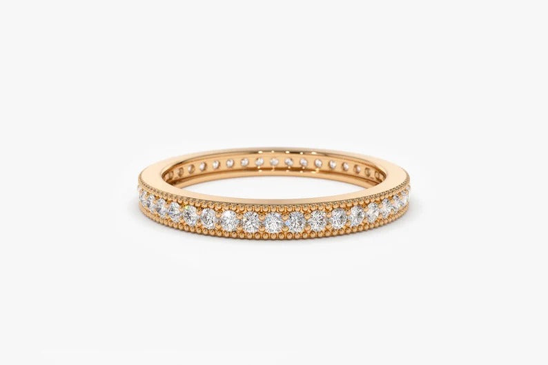 Full Eternity Moissanite Wedding Band 14K Solid Gold Lab Grown Diamond Wedding Ring Minimalist Matching Anniversary Ring Stacking Ring.