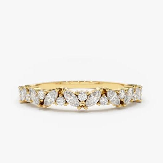 Marquise Diamond Cluster Ring 14k Solid Gold Marquise and Round Lab Grown Diamond Anniversary Ring Moissanite Diamond Wedding Band.