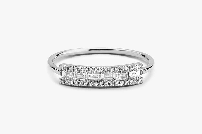 Baguette Diamond Ring Moissanite Diamond Baguette Ring 14k Solid Gold Baguette Lab Grown Diamond Wedding Ring Anniversary Matching Ring