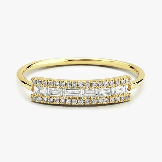 Baguette Diamond Ring Moissanite Diamond Baguette Ring 14k Solid Gold Baguette Lab Grown Diamond Wedding Ring Anniversary Matching Ring