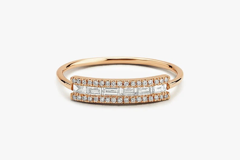 Baguette Diamond Ring Moissanite Diamond Baguette Ring 14k Solid Gold Baguette Lab Grown Diamond Wedding Ring Anniversary Matching Ring