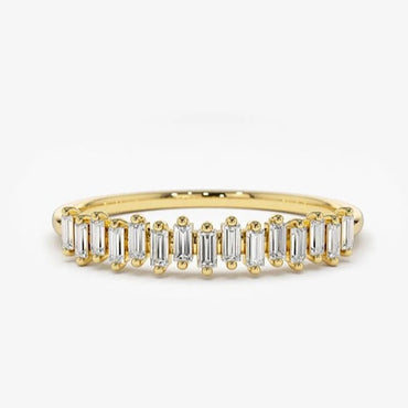 Scattered Mini Baguette Diamond Half Eternity Bridal Wedding Band For Women Baguette Lab Grown Diamond Stacking Band For Her 14K Gold Ring.