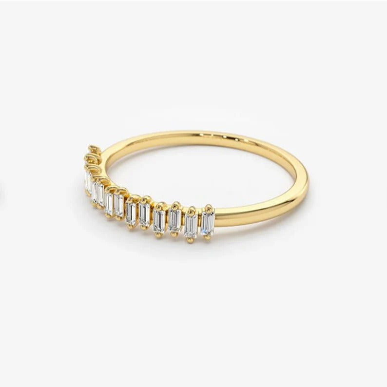 Scattered Mini Baguette Diamond Half Eternity Bridal Wedding Band For Women Baguette Lab Grown Diamond Stacking Band For Her 14K Gold Ring.