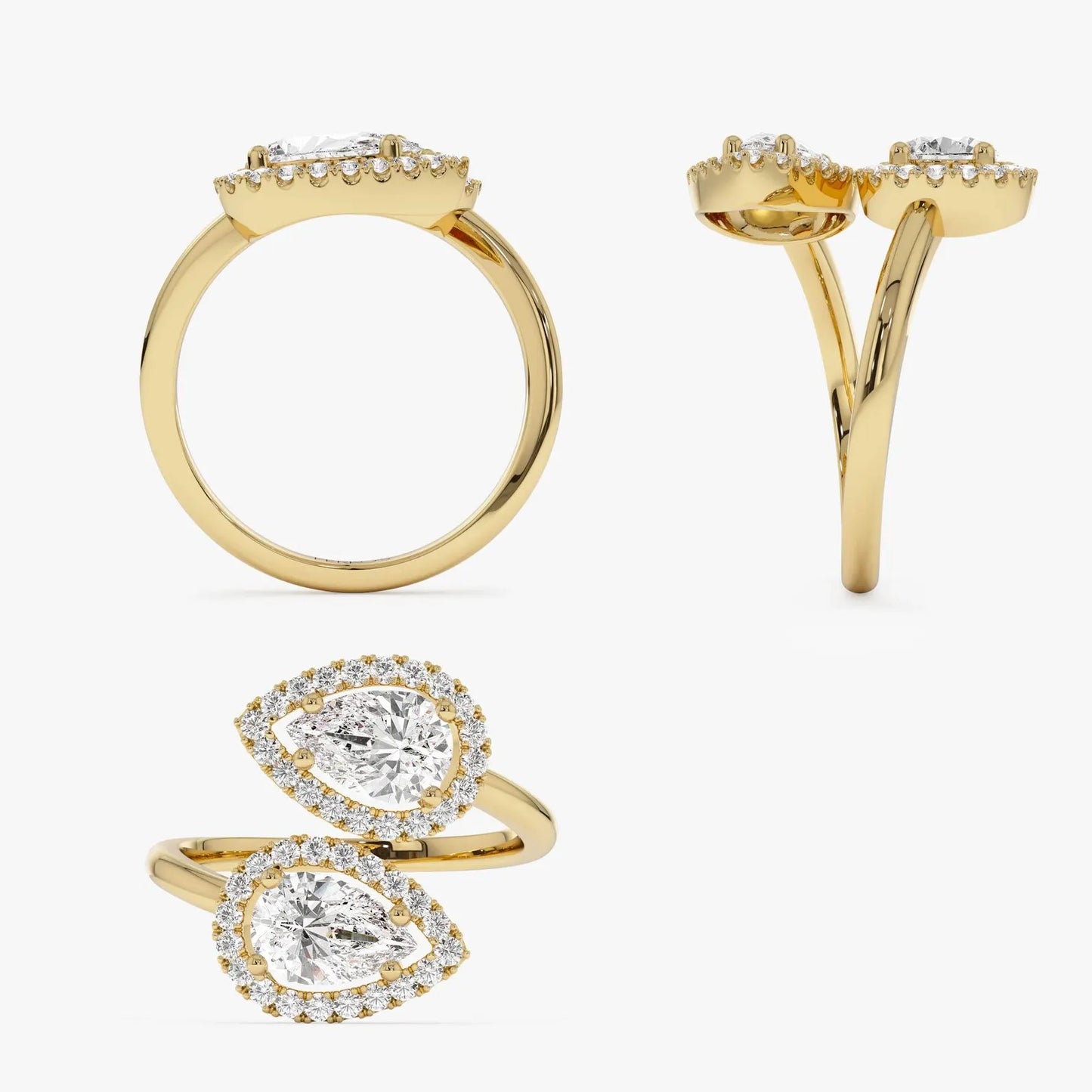Pear Cut Toi Et Moi Engagement Ring 14K Solid Gold Two Stone Moissanite Ring Unique Pear Cut Halo Double Stone Ring Anniversary Gifts Women.