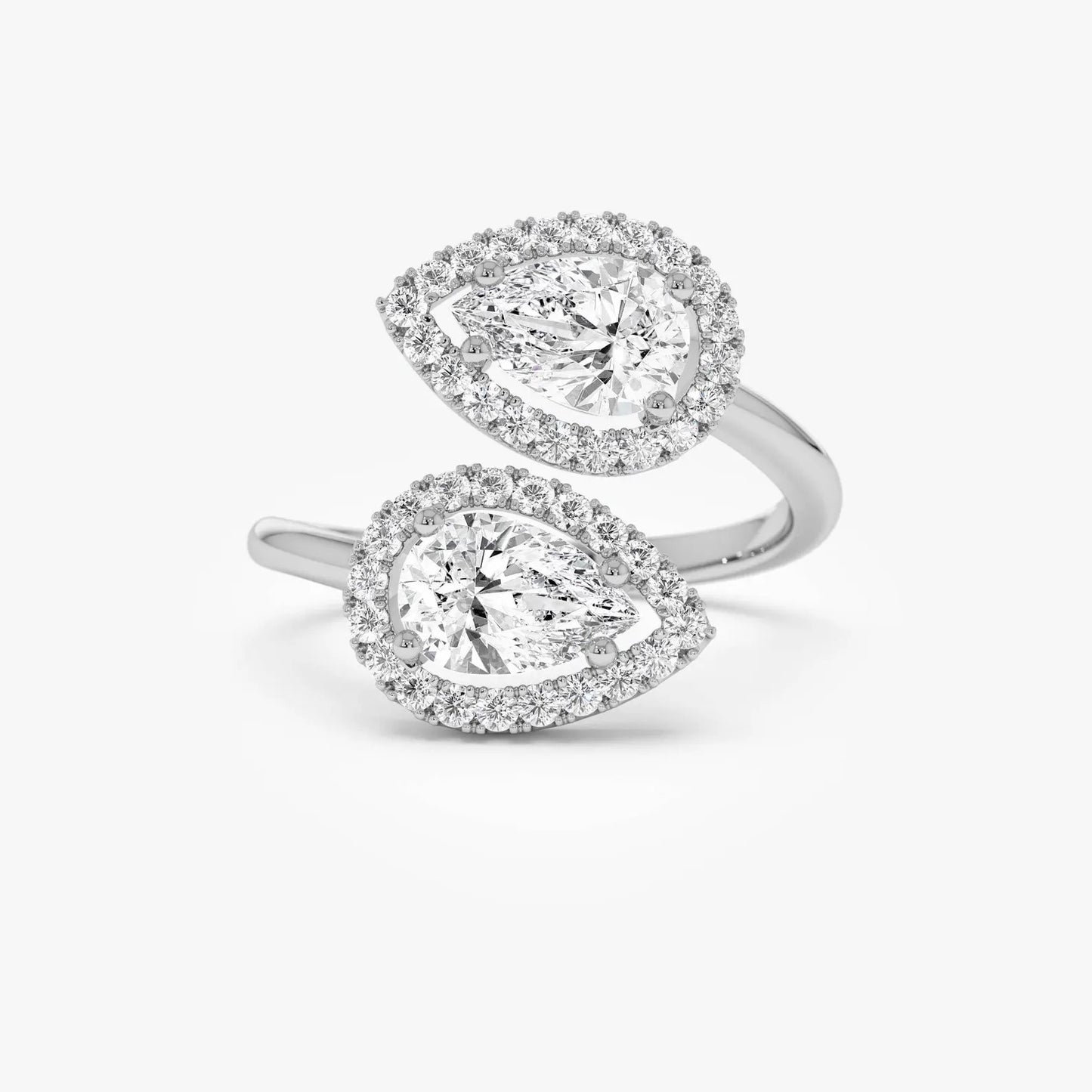 Pear Cut Toi Et Moi Engagement Ring 14K Solid Gold Two Stone Moissanite Ring Unique Pear Cut Halo Double Stone Ring Anniversary Gifts Women.