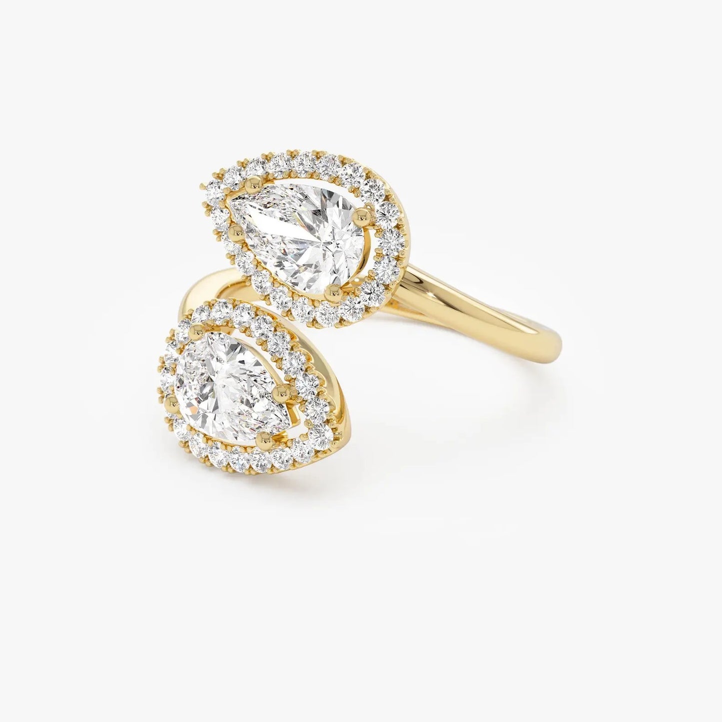 Pear Cut Toi Et Moi Engagement Ring 14K Solid Gold Two Stone Moissanite Ring Unique Pear Cut Halo Double Stone Ring Anniversary Gifts Women.