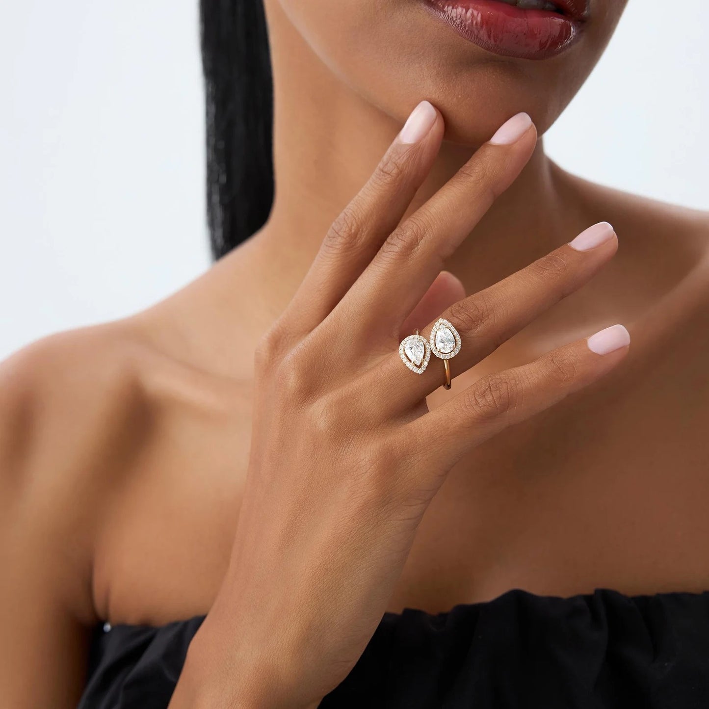 Pear Cut Toi Et Moi Engagement Ring 14K Solid Gold Two Stone Moissanite Ring Unique Pear Cut Halo Double Stone Ring Anniversary Gifts Women.