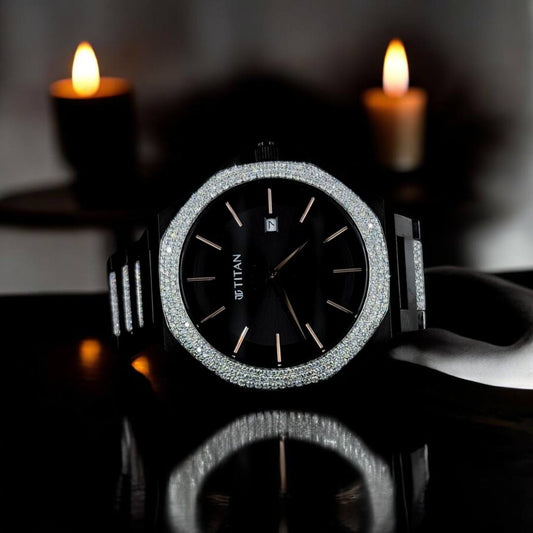 Titan Black Ceramic Men’s Watch with 4.00 CT Lab-Grown Round Moissanite Diamonds – Octagon Bezel & Minimalist Dial