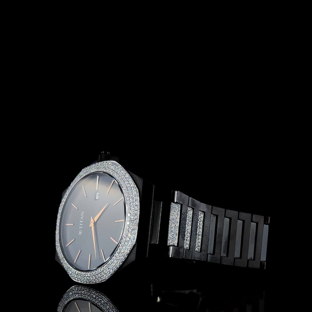 Titan Black Ceramic Men’s Watch with 4.00 CT Lab-Grown Round Moissanite Diamonds – Octagon Bezel & Minimalist Dial
