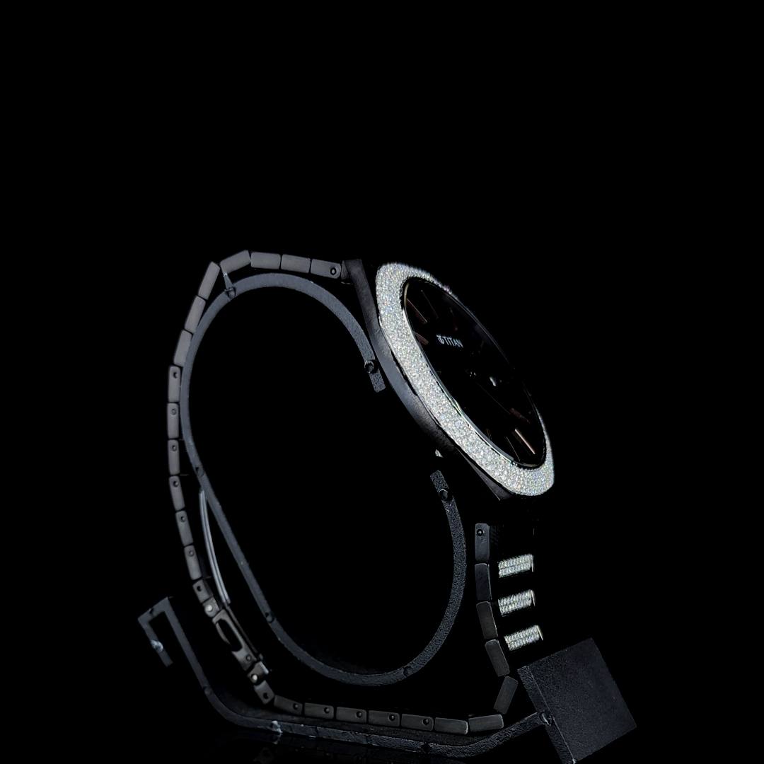 Titan Black Ceramic Men’s Watch with 4.00 CT Lab-Grown Round Moissanite Diamonds – Octagon Bezel & Minimalist Dial