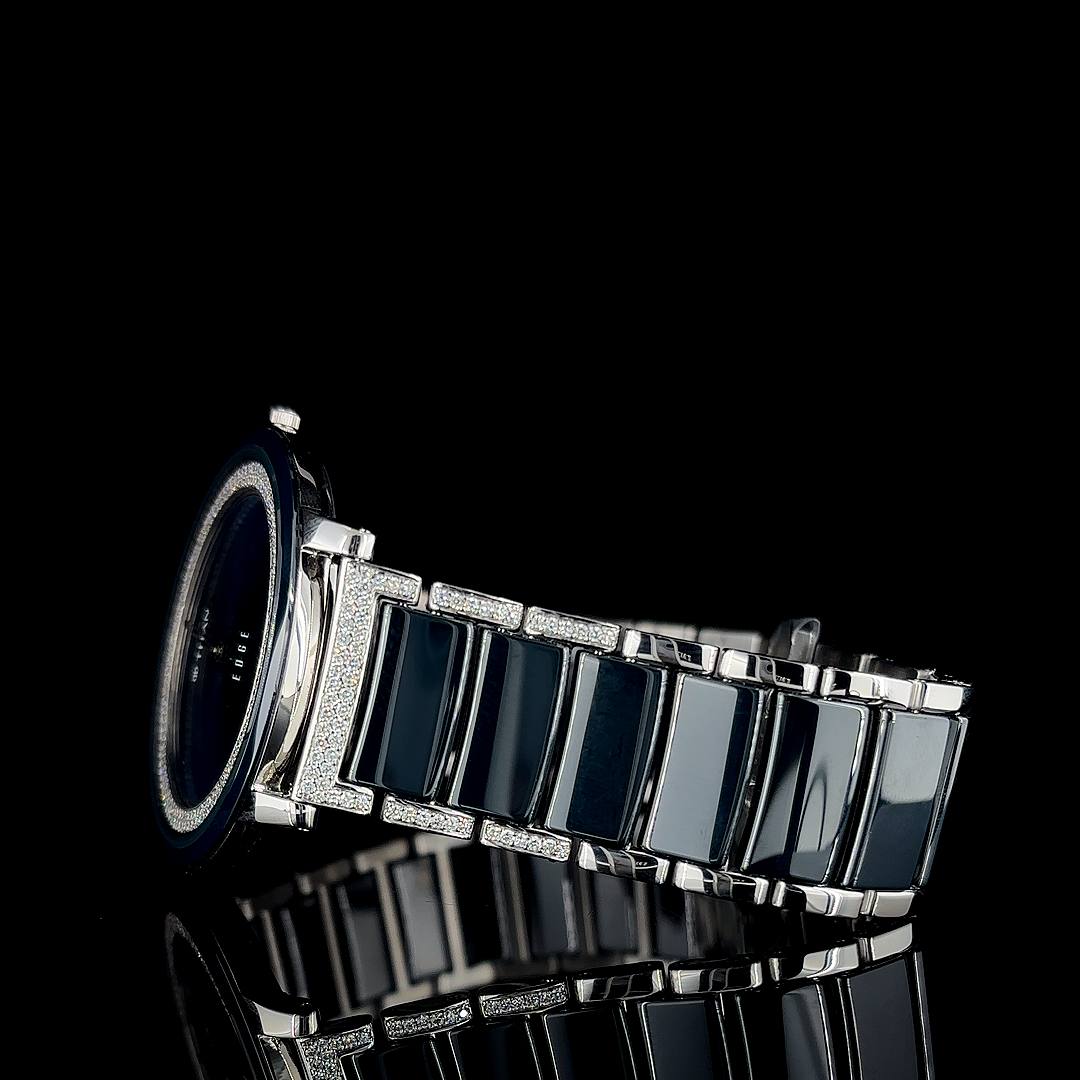 Titan Edge Blue Dial Luxury Watch with Round Lab-Grown Moissanite Diamond Bezel – Ultra-Slim Silver Timepiece for Men