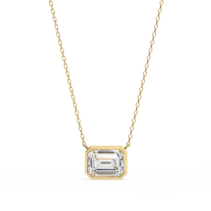 3 ct Emerald-Cut East-West Bezel Pendant Necklace | Modern Minimal Diamond Solitaire with Chain | Lab-Grown or Moissanite | Solid Gold/Platinum