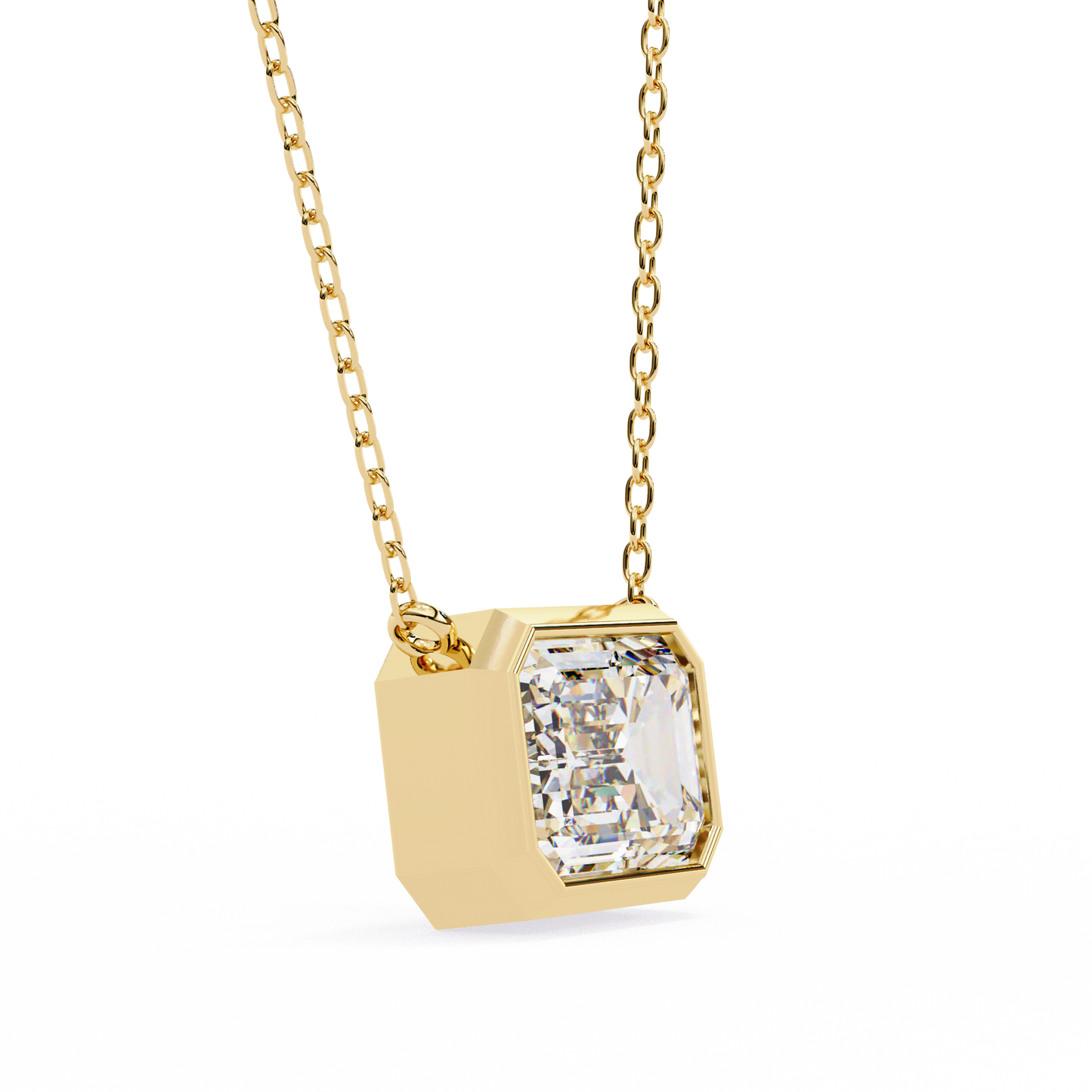 3 ct Emerald-Cut East-West Bezel Pendant Necklace | Modern Minimal Diamond Solitaire with Chain | Lab-Grown or Moissanite | Solid Gold/Platinum