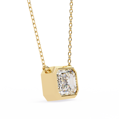 3 ct Emerald-Cut East-West Bezel Pendant Necklace | Modern Minimal Diamond Solitaire with Chain | Lab-Grown or Moissanite | Solid Gold/Platinum