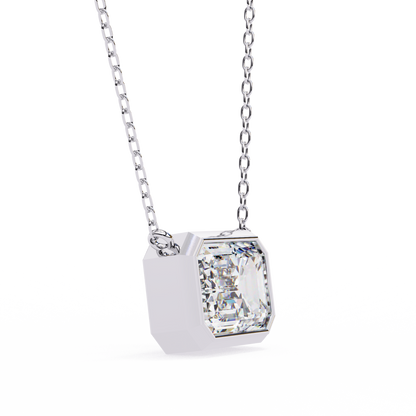 3 ct Emerald-Cut East-West Bezel Pendant Necklace | Modern Minimal Diamond Solitaire with Chain | Lab-Grown or Moissanite | Solid Gold/Platinum