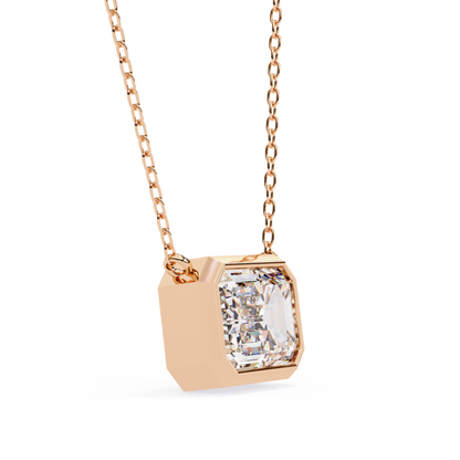 3 ct Emerald-Cut East-West Bezel Pendant Necklace | Modern Minimal Diamond Solitaire with Chain | Lab-Grown or Moissanite | Solid Gold/Platinum