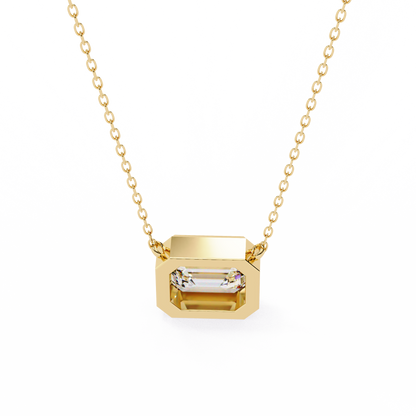 3 ct Emerald-Cut East-West Bezel Pendant Necklace | Modern Minimal Diamond Solitaire with Chain | Lab-Grown or Moissanite | Solid Gold/Platinum