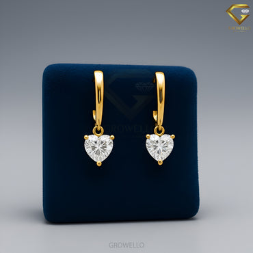 1 CT Heart Diamond Huggie Drop Earrings, Fine Solid Gold, Elegant Luxury, Lab Grown Diamond or Moissanite