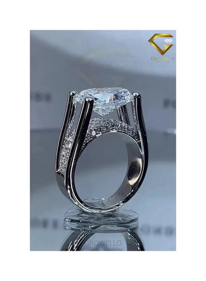 5CT Oval Cathedral Engagement Ring, Hidden Pave Bridge, Split Shank, Solid Gold, Lab-Grown Diamond or Moissanite