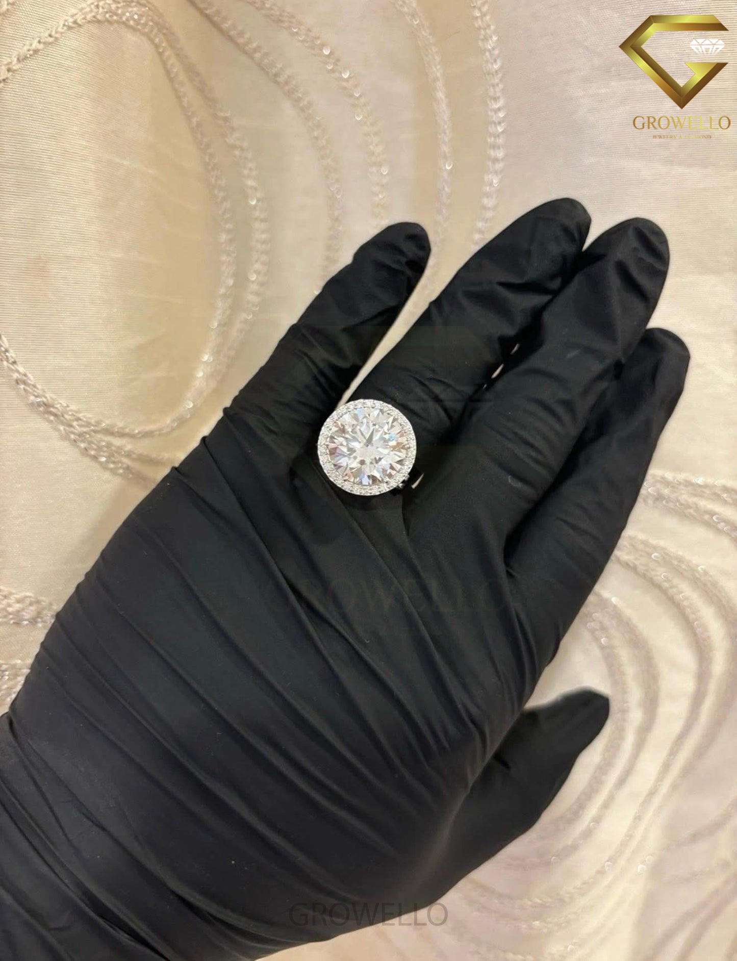 10CT Round Brilliant Halo Cathedral Engagement Ring, Solid Gold, Lab Grown Diamond or Moissanite