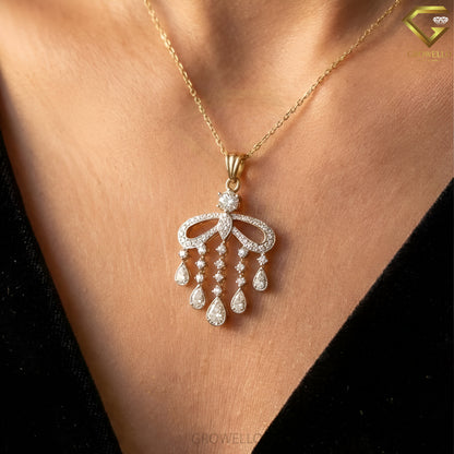 Vintage Chandelier Diamond Pendant Necklace with Pear Drops, Lab Grown or Moissanite