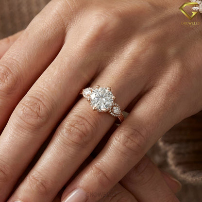4CT Round Brilliant Vintage Halo Engagement Ring, Cathedral Setting, Lab Grown Diamond or Moissanite