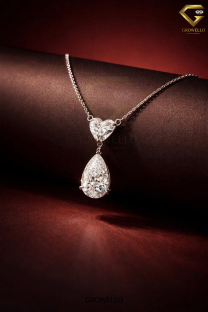 5 CT Pear & Heart Diamond Drop Necklace, Elegant Dangle Pendant, Solid Gold, IGI Lab Diamond/Moissanite