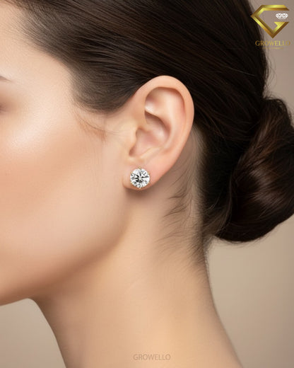 3CT Round Diamond Stud Earrings, Crown Six Prong Solitaire, Elegant Luxury, IGI Lab Grown Diamond or Moissanite
