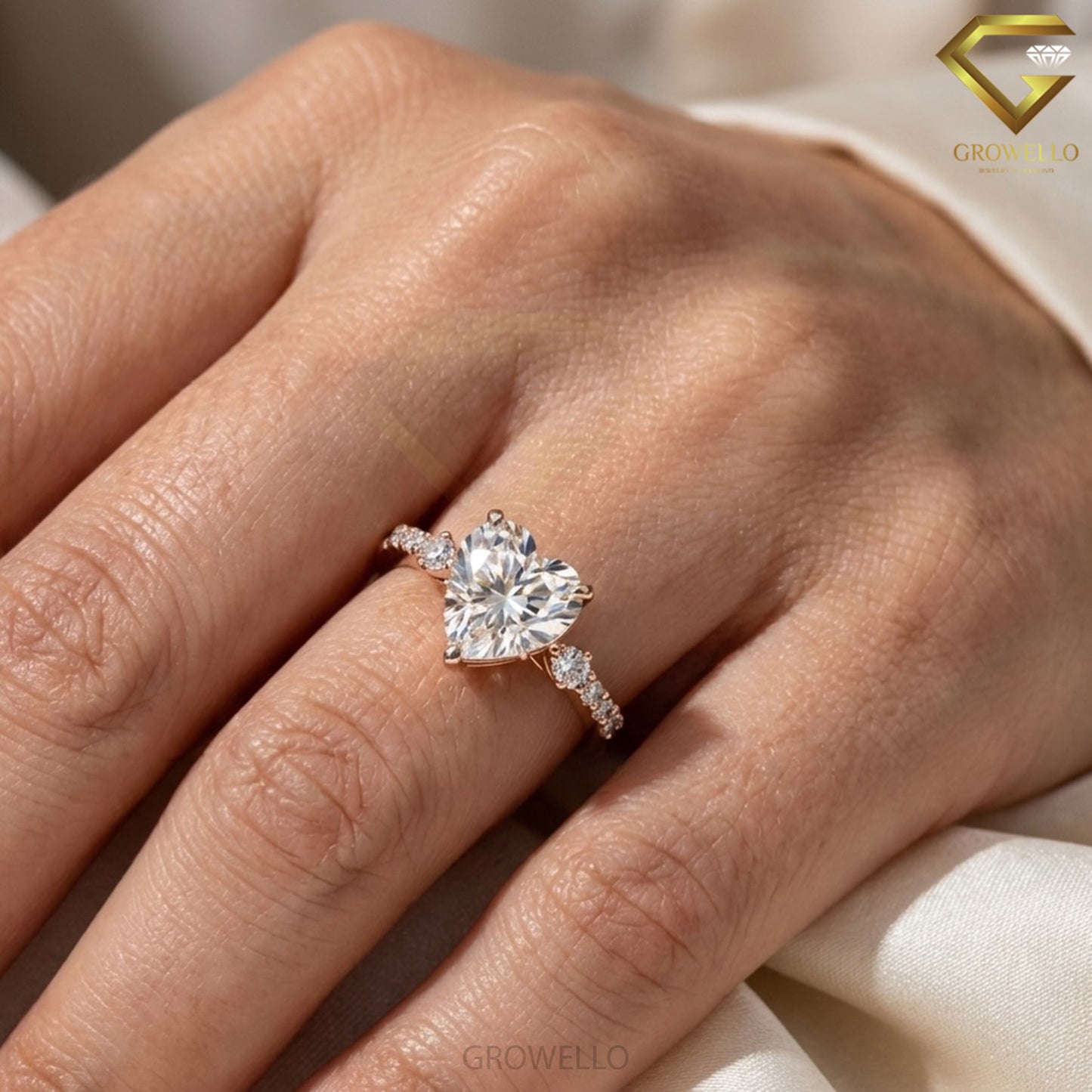 3CT Heart Cut Three Stone Engagement Ring, Vintage Tapered Band, Solid Gold, IGI Lab Grown Diamond or Moissanite