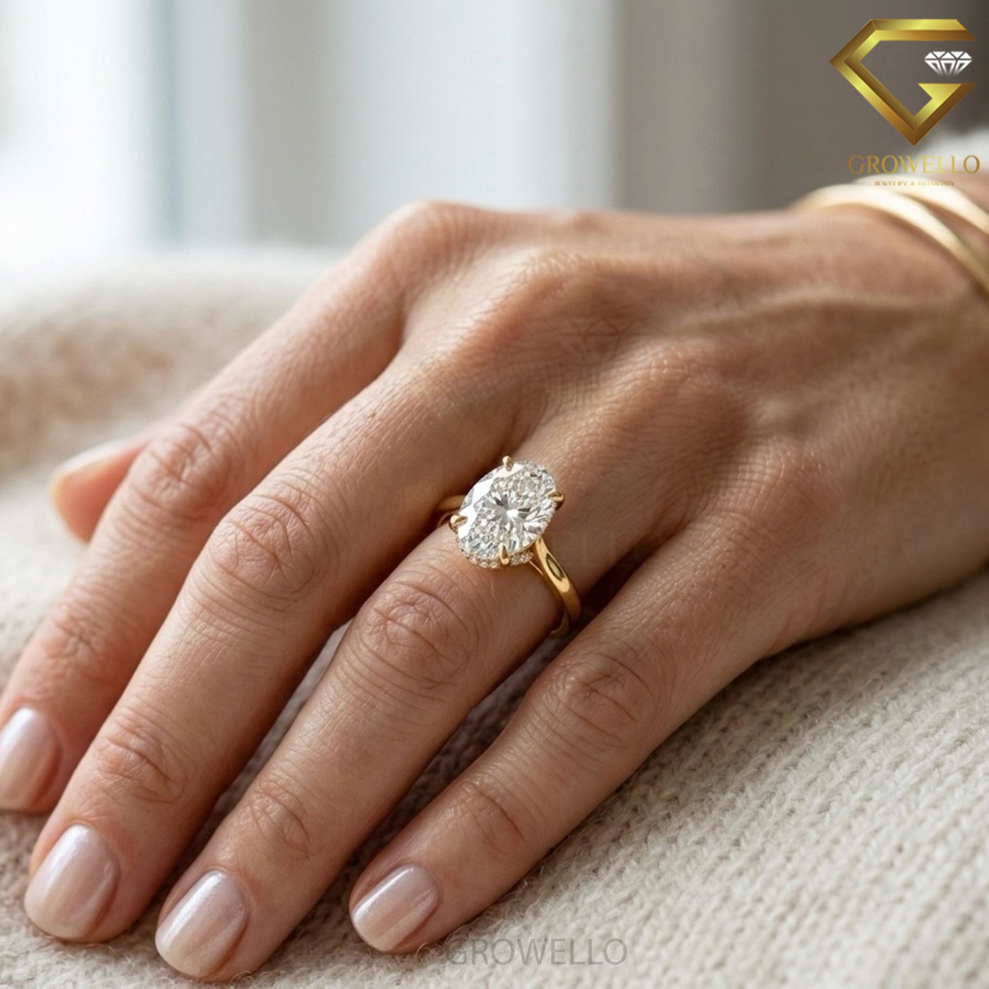 3 CT Oval Hidden Halo Engagement Ring, Solid Gold, IGI Lab Diamond or Moissanite