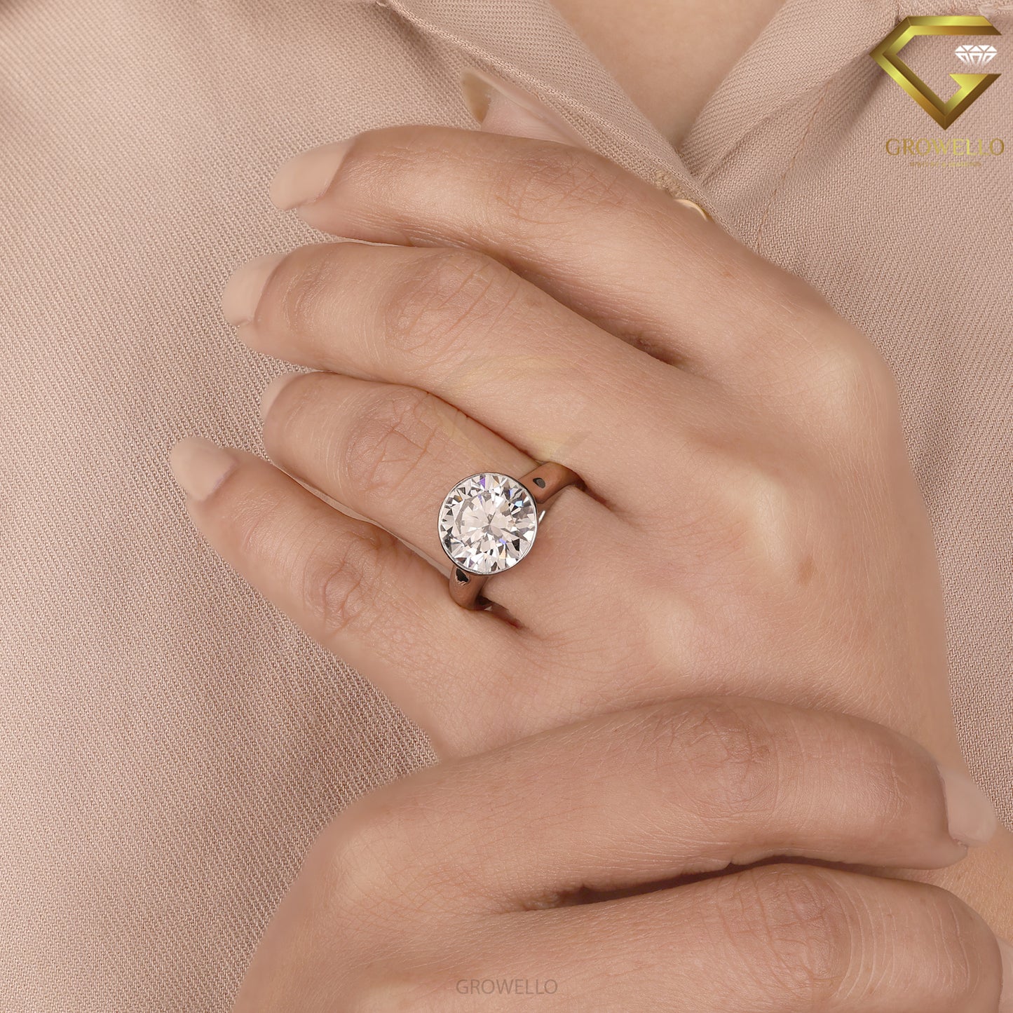 5CT Round Bezel Solitaire Engagement Ring, Minimalist Statement Ring, Lab Grown Diamond or Moissanite