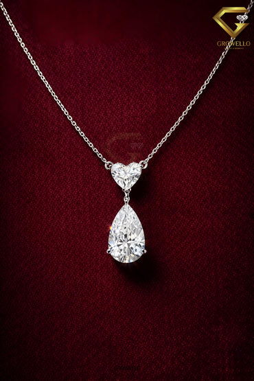 5 CT Pear & Heart Diamond Drop Necklace, Elegant Dangle Pendant, Solid Gold, IGI Lab Diamond/Moissanite