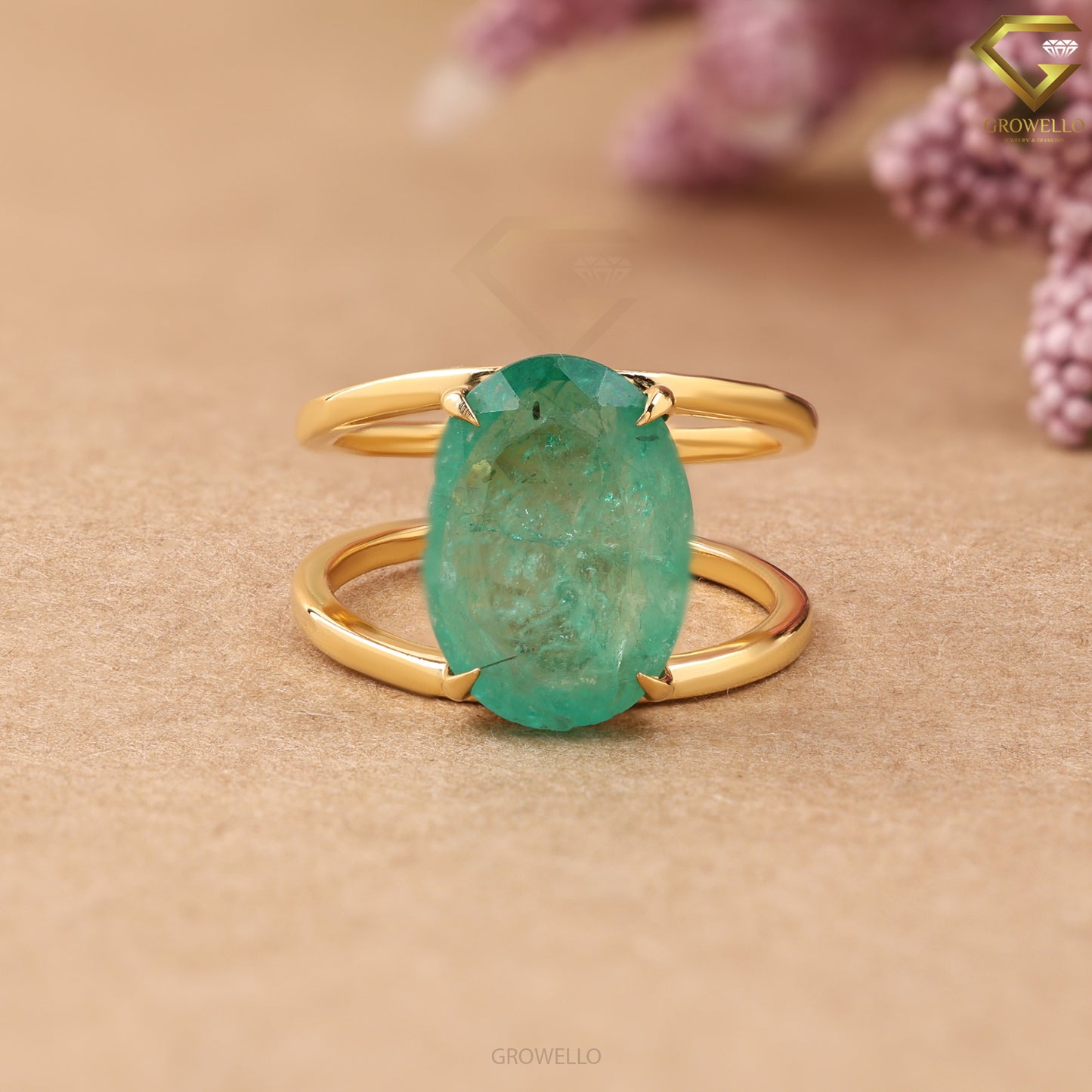 4CT Oval Emerald Panna Engagement Ring, Open Bypass Prong Design, Solid Gold, Natural Green Gemstone