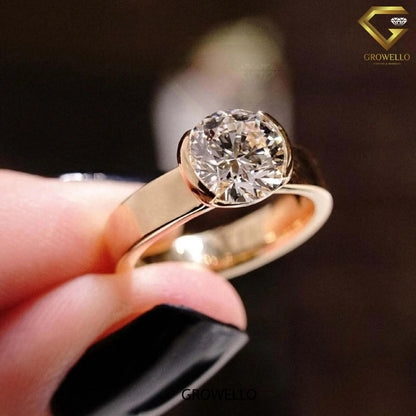 2CT Round Low-Profile Bezel-Set Engagement Ring – Solid Gold, Lab Grown or Moissanite Diamond