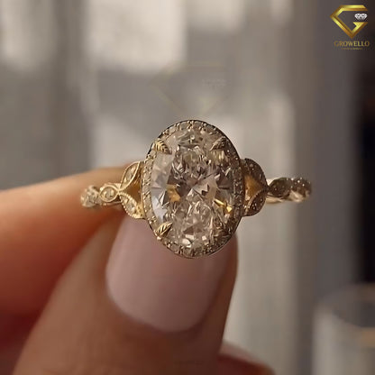 3CT Oval Diamond Engagement Ring, Twisted Vine Bypass, Solid Gold, Lab-Grown Diamond or Moissanite.
