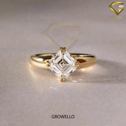 2CT Vintage Asscher Solitaire Engagement Ring, Compass Prongs, Lab Diamond/Moissanite, Solid Gold